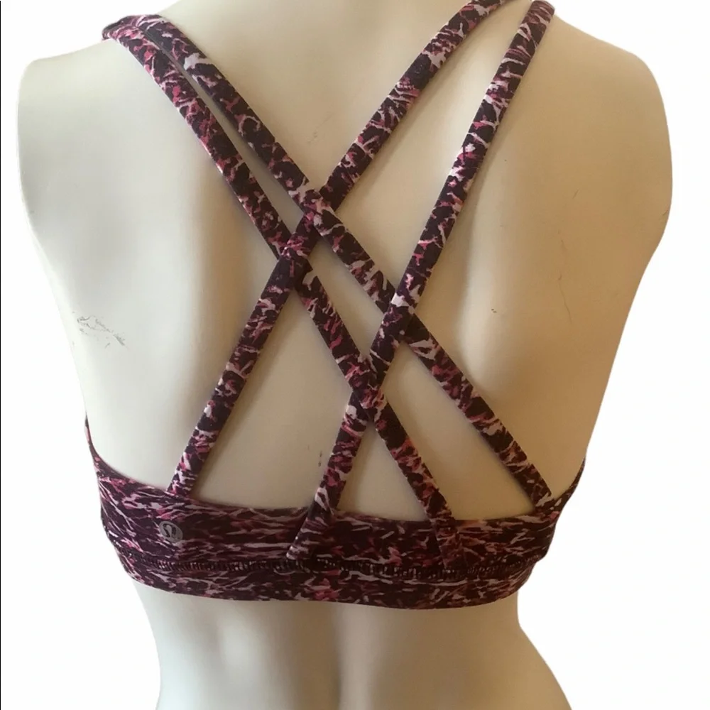 Lululemon energy bra long line burgundy splatter size 4 yoga athletic sport bra